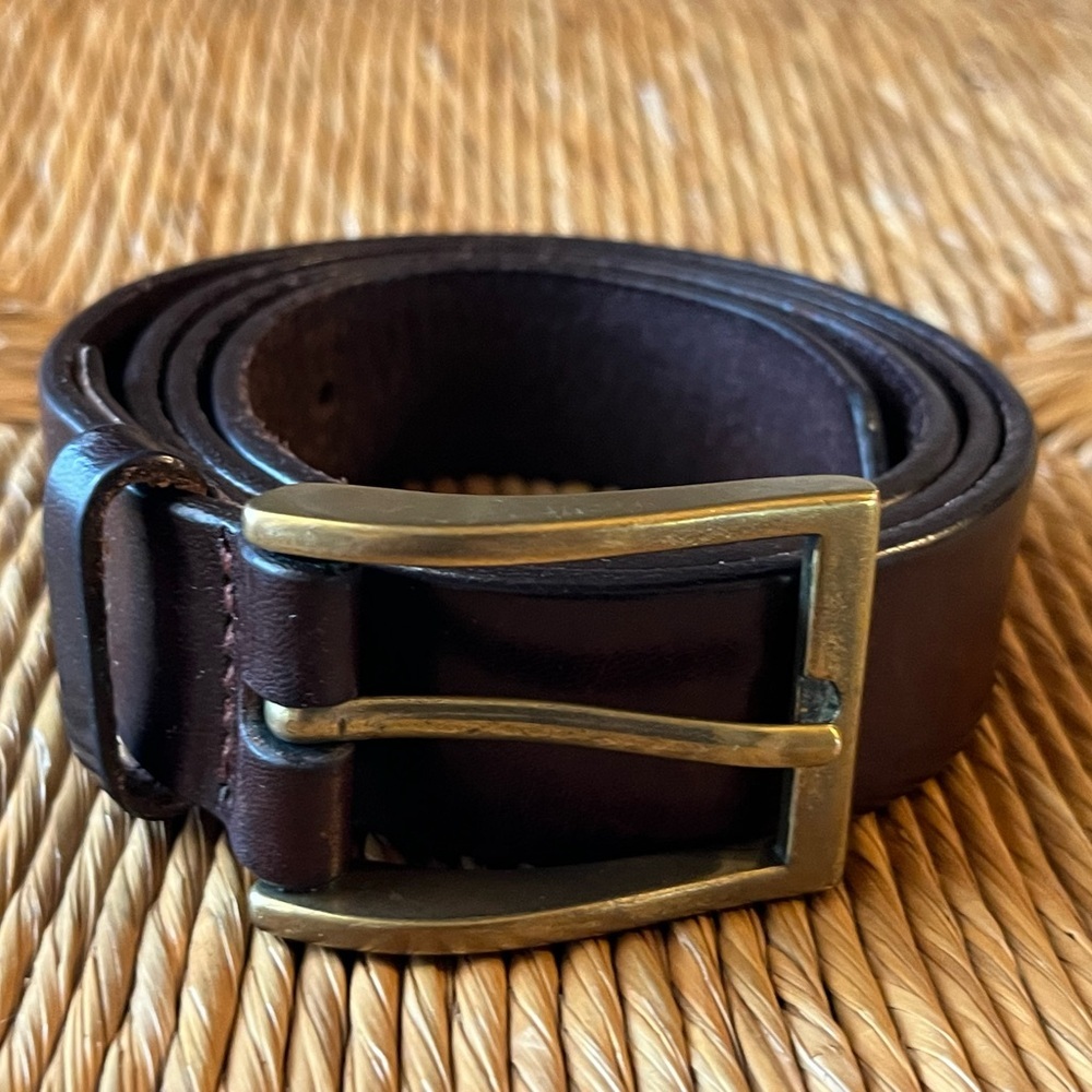 KELDON LEATHER MEN'S SOLID BROWN LEATHER BELT BRASS COLOURED BUCKLE SZ 34
